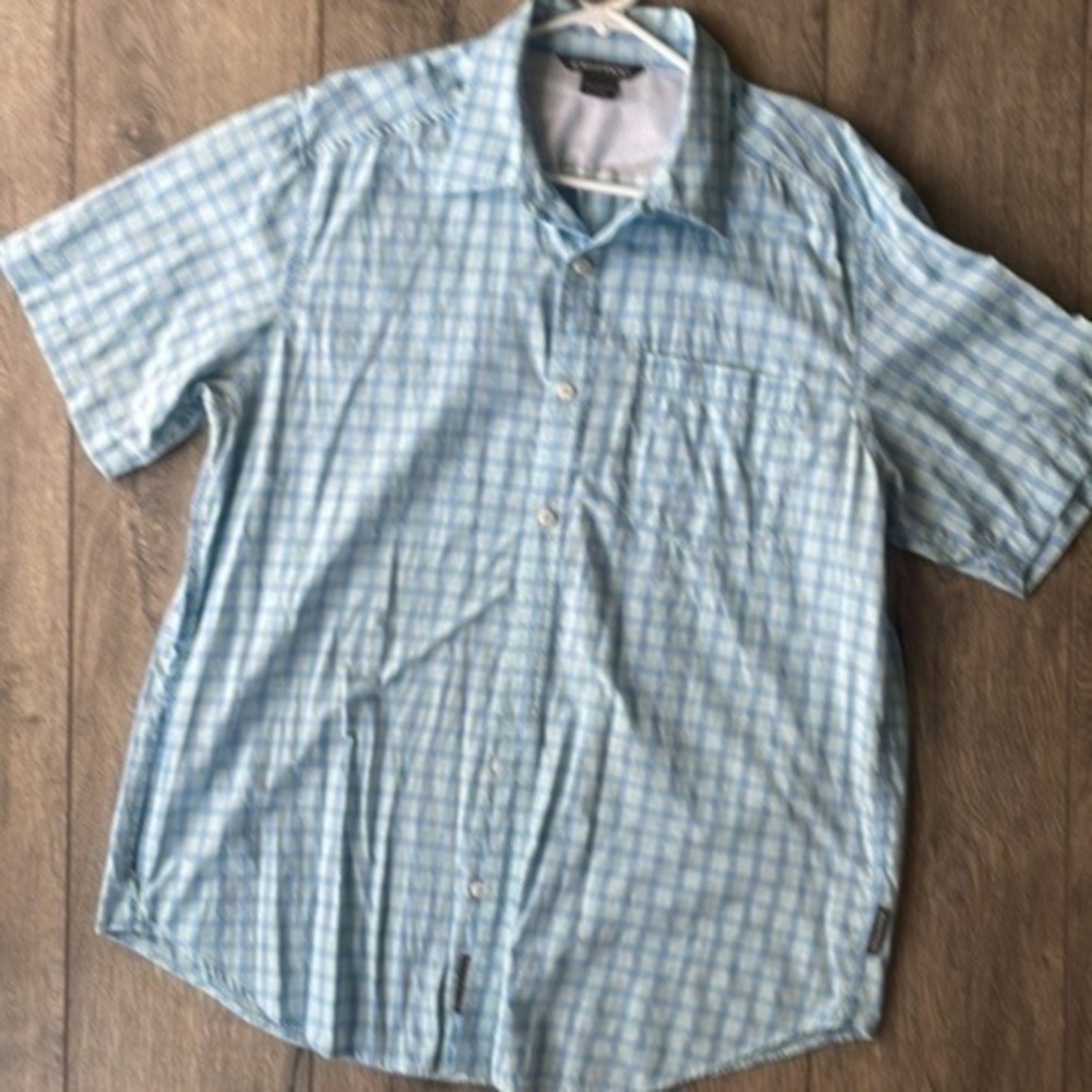 Exofficio shirt plaid light blue aqua fishing outdoors shirt size XL